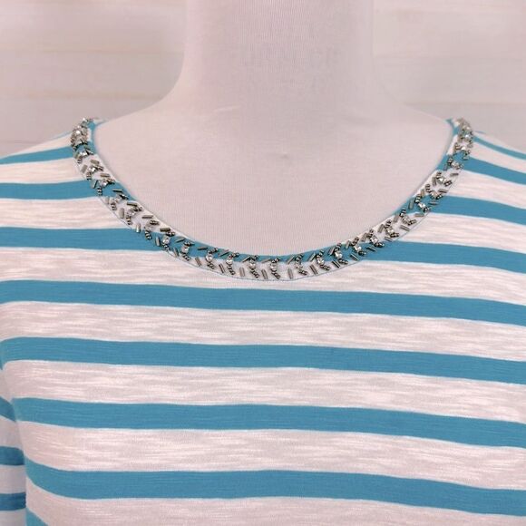 Chico’s Size Tunic Tee 3 XL Blue Rock Star Stripe Embellished - Picture 3 of 15